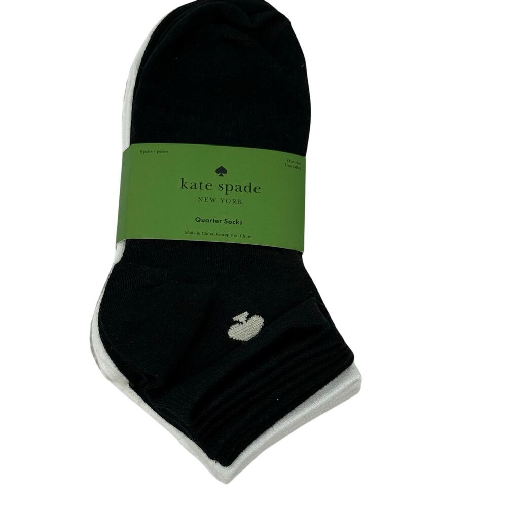 Kate‎ Spade New York Quarter Socks Black Spade Logo 6 Pair Women NWT Minimalist
